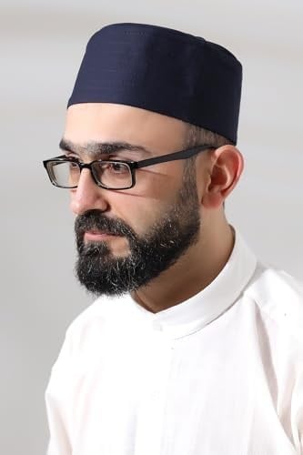 Lacivert Kapitone Elif Vav Nakışlı Kalıp Namaz Takkesi
