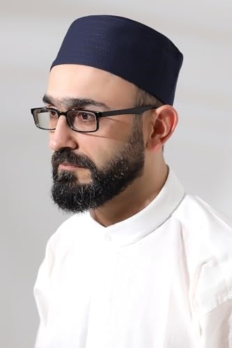 Lacivert Kapitone Nalı Şerif Nakışlı Kalıp Namaz Takkesi