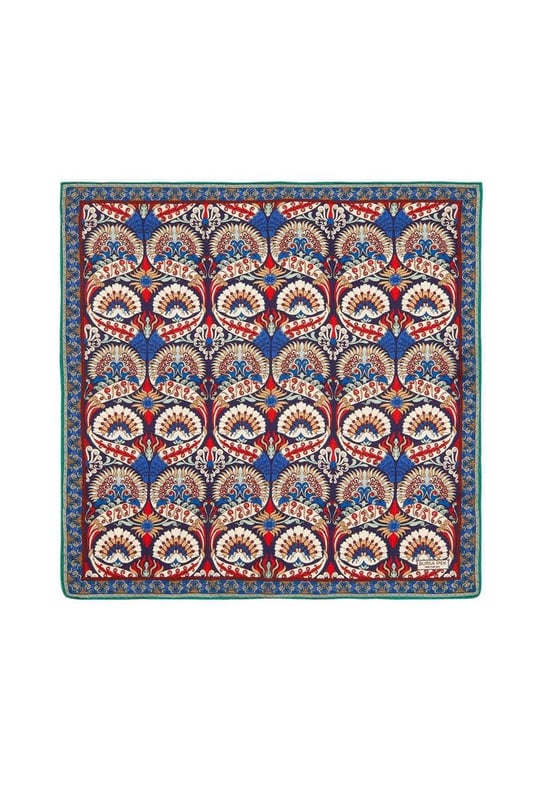Lacivert Kırmızı Tavuskuşu Desen Mendil