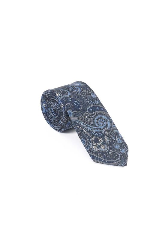 Lacivert Mavi Şal Motif Desen Kravat Mendil Set