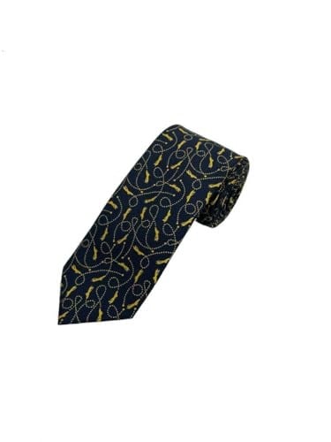 Lacivert Sarı Motif Desen Kravat