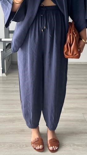 Lacivert Tek Düğme Bluz-Pantolon Takım - Bedenler: S, M