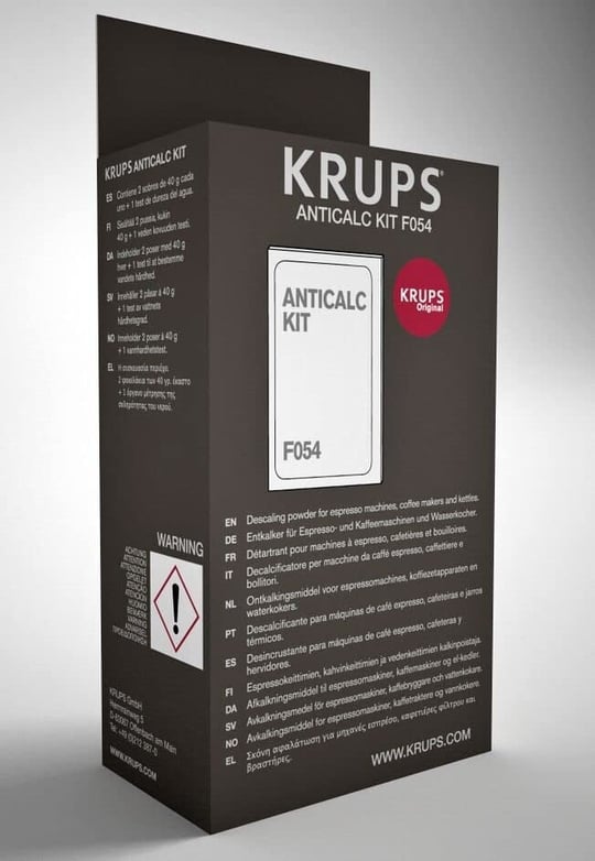 Lagostina Krups Orijinal kireç çözücü F054 – Kahve makineleri ve tam otomatik kahve makineleri için kireç çözücü, optimum bakım için evrensel kireç çözücü, 2 uygulama için 2 kireç çözücü torbası