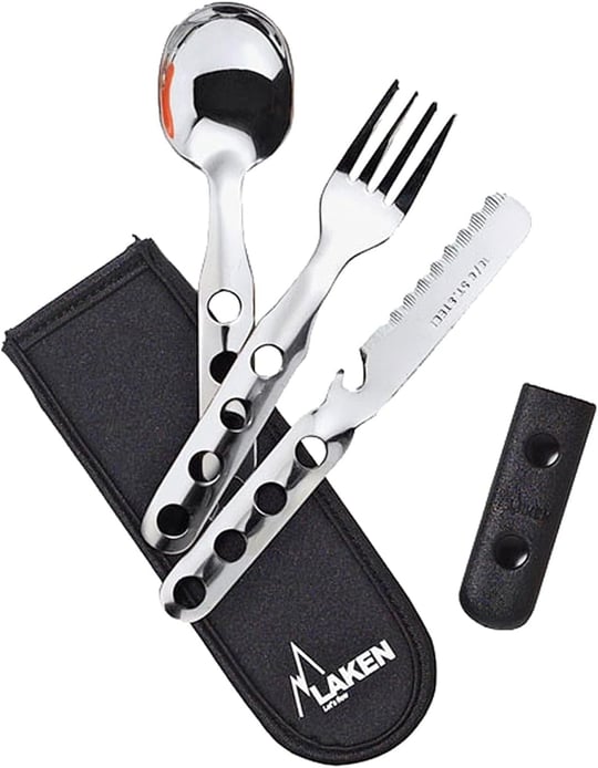 Laken Lk1410Fn Çelik Çatal Kaşık Bıçak 3Lü Set Ve Neopren Kılıflı, Gri