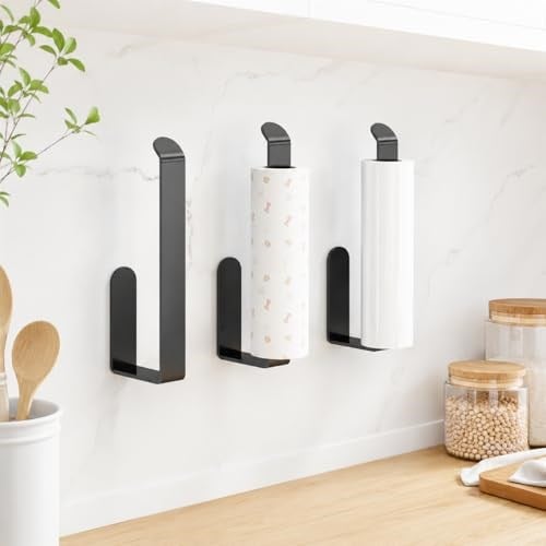 Lamalı Siyah Yapışkanlı Lüks Tasarım Solo Peçetelik, Metal Havluluk, Hem Yapışkanlı Hem Vidalı Montajlı, Banyo ve Mutfak İçin Modern Duvar Havlu Askısı