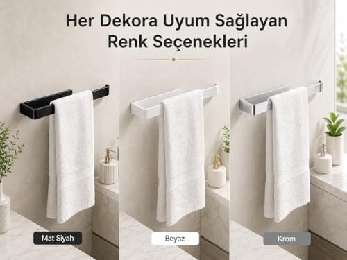 Lamalı Siyah Yapışkanlı Lüks Tasarım Solo Peçetelik, Metal Havluluk, Hem Yapışkanlı Hem Vidalı Montajlı, Banyo ve Mutfak İçin Modern Duvar Havlu Askısı