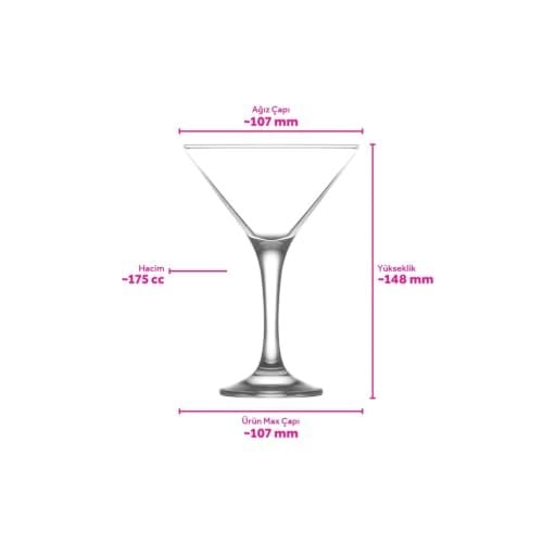 Lav Misket 6lı Martini Kadehi - Seçenekler: 175 cc, 360 cc, 390 cc, 390 cc 4lü paket, 460 cc, Art Deco...