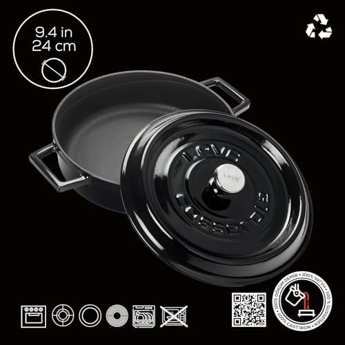 Lava Döküm Çok Amaçli Yayvan Tencere Çap(Ø) 24 cm - Trendy Siyah
