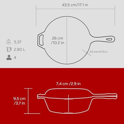 Lava Döküm Combo Derin Tava / Saplı Tencere ve Kızartma Tavası, Metal Saplı Kapaklı, 26cm, Kırmızı