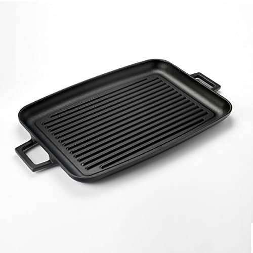 Lava Döküm Grill Tepsi, Izgara yüzeyli, Metal Kulplu, 31x42cm