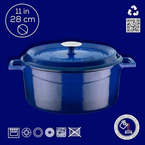 Lava Döküm Yuvarlak Tencere, Trendy, 28 cm, 6.71 L Hacim, Mavi