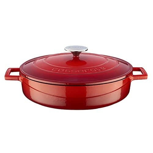Lava Metal Döküm Çok Amaçlı Yayvan Tencere, Trendy, 28 cm, 3.51 L Hacim, Kırmızı