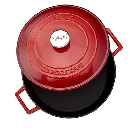 Lava Metal Döküm Çok Amaçlı Yayvan Tencere, Trendy, 28 cm, 3.51 L Hacim, Kırmızı