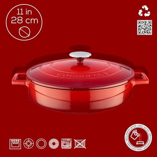 Lava Metal Döküm Çok Amaçlı Yayvan Tencere, Trendy, 28 cm, 3.51 L Hacim, Kırmızı