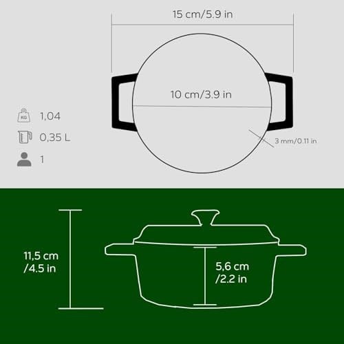 Lava Metal Döküm Mini Tencere, 10 cm, 0.35 L Hacim, Yeşil