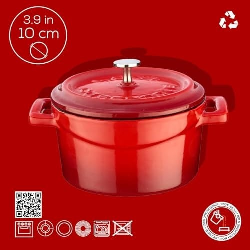 Lava Metal Döküm Mini Tencere, 10 cm, 0.35 L Hacim, Kırmızı