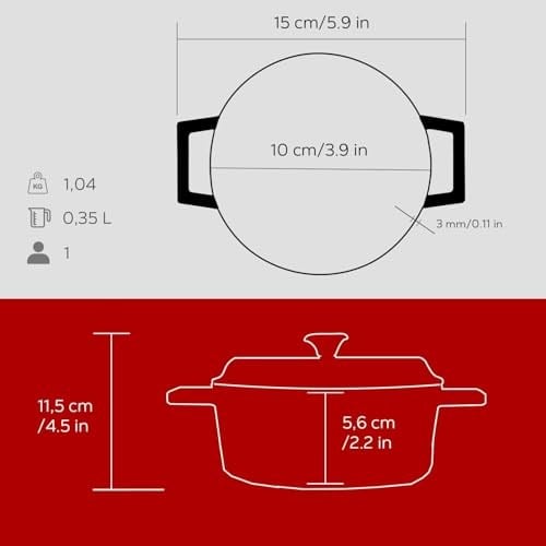 Lava Metal Döküm Mini Tencere, 10 cm, 0.35 L Hacim, Kırmızı