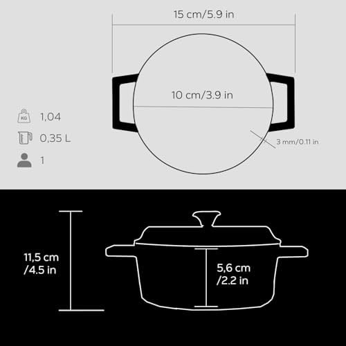 Lava Metal Döküm Mini Tencere, 10 cm, 0.35 L Hacim, Siyah