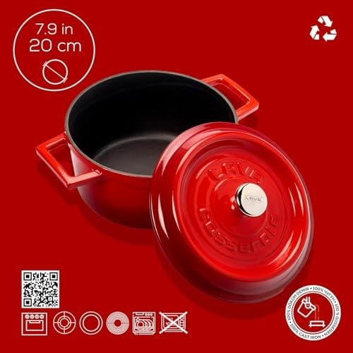 Lava Metal Döküm Yuvarlak Tencere, 20 Cm, Kırmızı
