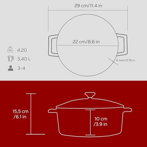 Lava Metal Döküm Yuvarlak Tencere, 22 Cm, Kırmızı - Bedenler: 20 Cm, 22 cm