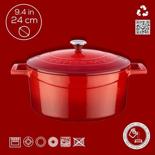 Lava Metal Döküm Yuvarlak Tencere, 24 Cm, Kırmızı