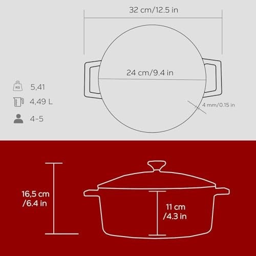 Lava Metal Döküm Yuvarlak Tencere, 24 Cm, Kırmızı