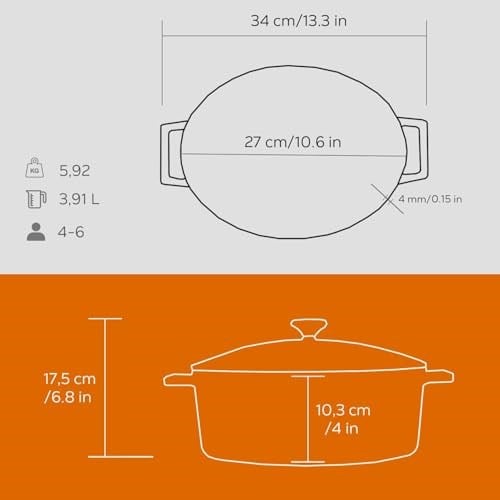 Lava Metal Oval Döküm Tencere, 27 cm, 3.91 L Hacim, Turunucu