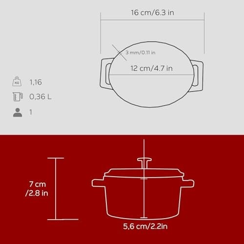 Lava Metal Oval Mini Tencere, Kırmızı