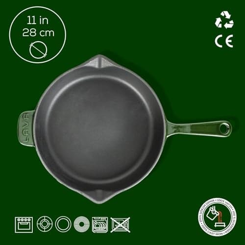 Lava Metal Premium Serisi - Döküm Kızartma Tavası, Yuvarlak, 28 cm, Majolik Yeşil