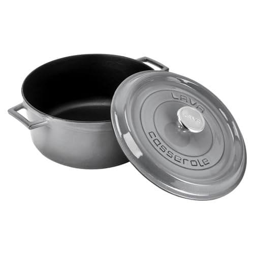 Lava Metal Premium Serisi - Döküm Yuvarlak Tencere, 28 cm, Majolik Gri