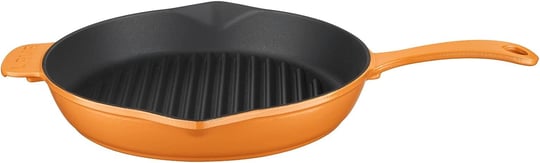 Lava Metal Spring Serisi - Döküm Izgara Tavası, Yuvarlak, 28 cm, Mat Emaye, Parlak Siyah Taban, Sarı