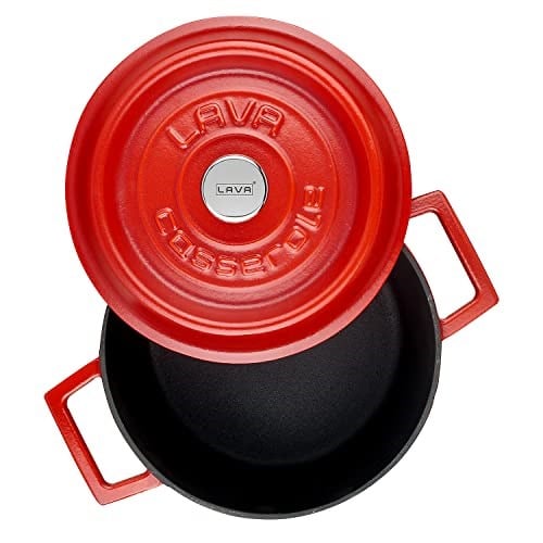 Lava Metal Spring Serisi - Döküm Tencere, Yuvarlak, 20 cm, Mat Emaye, Parlak Siyah Taban, Kırmızı