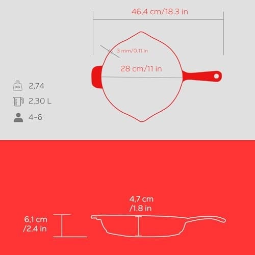 Lava Spring Serisi, Döküm Kızartma Tavası, Yuvarlak, 28 cm, Mat Emaye, Parlak Siyah Taban, Kırmızı