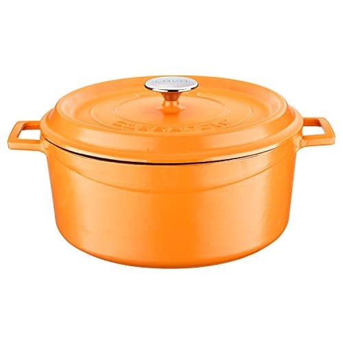 Lava Spring Serisi - Döküm Tencere, Yuvarlak, 28 cm, Mat Emaye, Parlak Siyah Taban, Turuncu