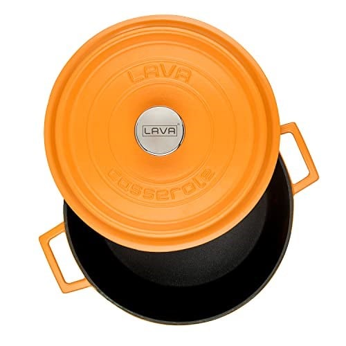 Lava Spring Serisi - Döküm Tencere, Yuvarlak, 28 cm, Mat Emaye, Parlak Siyah Taban, Turuncu