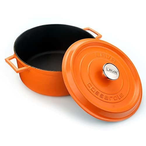 Lava Spring Serisi - Döküm Tencere, Yuvarlak, 28 cm, Mat Emaye, Parlak Siyah Taban, Turuncu