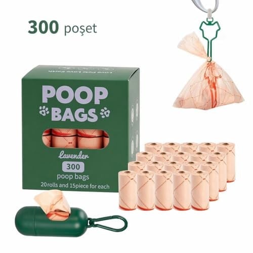 Lavantalı Köpek Dışkı Poşeti – 300 Adet / 20 Rulo, Ekstra Kalın & Dayanıklı, Sızdırmaz, Çevre Dostu (Turuncu)