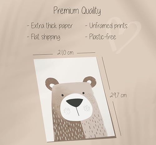 LAVEMA Bebek odası dekorasyonu resimleri, çocuk odası, hayvan posteri, bej | Poster A4 (21 x 30 cm) resim çerçevesiz | dekorasyon resimleri, çocuk odası, kız ve erkek çocuklar