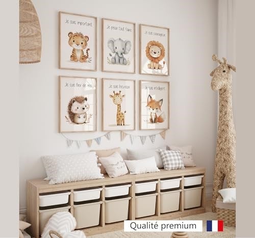 LAVEMA Çocuk poster seti, DIN A4 (21 x 30 cm) bebek odası için duvar dekorasyonu, iddialı resimler, duvar posteri, erkek çocuk duvar posteri, hayvan resimleri,