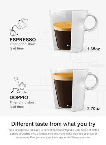 LE TAUCI Espresso Bardakları, Espresso için 3 oz Seramik Espresso Kupaları, Espresso Makinesi ve Kahve Makinesi için Mükemmel Mini Kahve Fincanı, 4lü Set, Beyaz