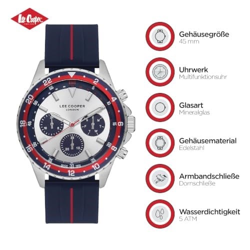 LEE COOPER, MULTİFONKSİYON, QUARTZ, 45MM, 5ATM, SİLİKON KAYIŞ, ERKEK KOL SAATİ, LC07210