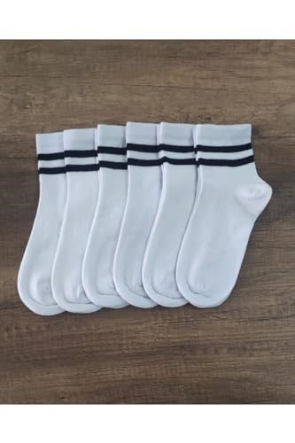 Leement socks Çocuk 6 Çift Kolej Yarım Konç Çorap Premium Seri Burun Dikişsiz Pamuklu beyaz -1