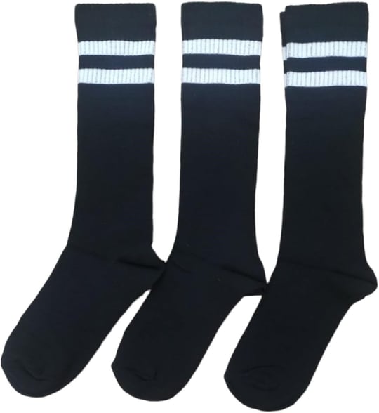 Leement socks Kadın 3 Çift Dizaltı Şeritli Pamuklu Uzun Çorap Beyaz -1