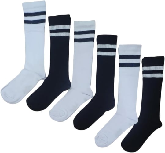 Leement socks Kadın 6 Çift Dizaltı Şeritli Pamuklu Uzun Çorap Siyah -1