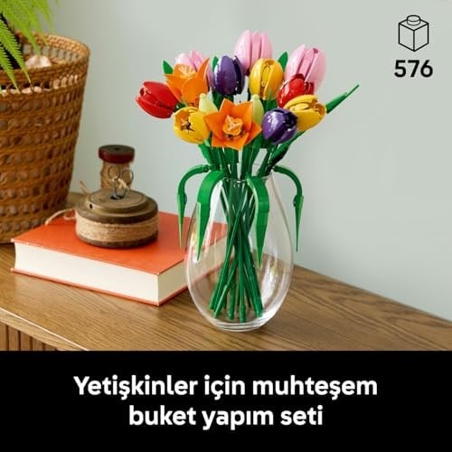 LEGO Botanicals Lale Buketi 11501 | Yetişkinler için Çeşitli Renkler ve Aşamalarda 5 Lale İçeren Yaratıcı Dekoratif Model Yapım Seti, Hediye Fikri (576 Parça)