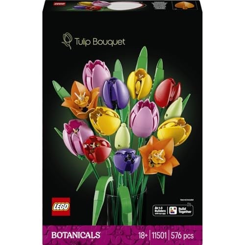 LEGO Botanicals Lale Buketi 11501 | Yetişkinler için Çeşitli Renkler ve Aşamalarda 5 Lale İçeren Yaratıcı Dekoratif Model Yapım Seti, Hediye Fikri (576 Parça)