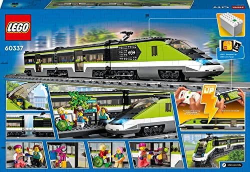 LEGO City Express Yolcu Treni Seti, Uzaktan Kumandalı Oyuncak, Parlaklığı Ayarlanabilen Farlar, 2 Vagon, 24 Parça Ray ve 6 Minifigür Dahil, Erkek ve Kız Çocuklarına Benzersiz bir Hediye 60337