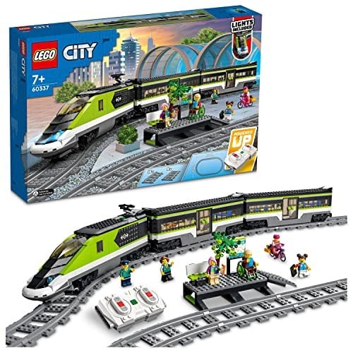 LEGO City Express Yolcu Treni Seti, Uzaktan Kumandalı Oyuncak, Parlaklığı Ayarlanabilen Farlar, 2 Vagon, 24 Parça Ray ve 6 Minifigür Dahil, Erkek ve Kız Çocuklarına Benzersiz bir Hediye 60337