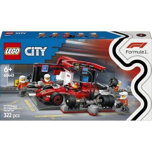LEGO City Ferrari Arabalı F1 Pit Stop ve Pit Ekibi 60443-6 Yaş ve Üzeri Çocuklar için Yarış Arabası İçeren Yaratıcı Oyuncak Yapım Seti, Doğum Günü Hediyesi (322 Parça)