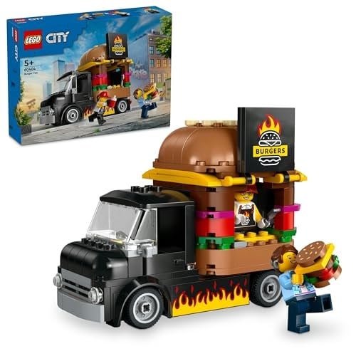 LEGO City Hamburger Kamyonu 60404-5 Yaş ve Üstü Kız ve Erkek Çocuklar için Satıcı Mini Figürü ve Aksesuarlar içeren Araç Yapım ve Mutfak Oyun Seti, Çocuklar için Yaratıcı Hediye Fikri (194 Parça)